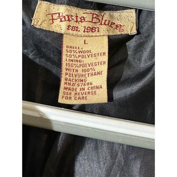 Paris Blues Y2K Black Pea Coat Size L Wool Blend Button Belted Removable Hood - Picture 8 of 9